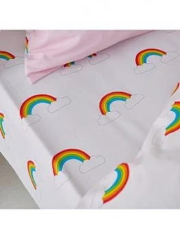Image of Catherine Lansfield Rainbow Swan Fitted Sheet, Pink, Size Single