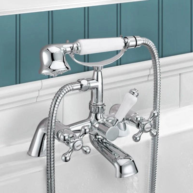 Image of NES HOME Nes Home - Stafford Victorian Traditional Deck Mounted Cross Head Bath Shower Mixer Tap With Handheld Kit 6701