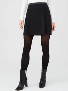 Image of Oasis Button Detail Mini Skirt - Black, Size 12, Women