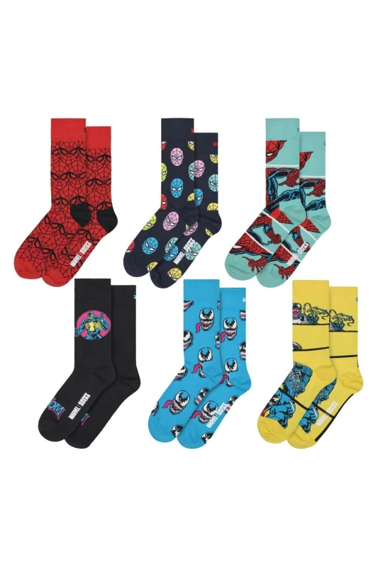 Image of Happy Socks Happy Socks Men 6 Pack Spider-Man Socks Bundle Novelty Socks Gift Idea Size: 6-11 Multi 6-11 Male 5019041233624