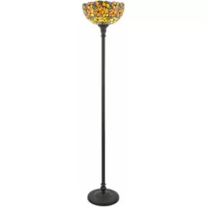 Image of Loops - 1.7m Tiffany Uplight Floor Lamp Dark Bronze & Flower Stained Glass Shade i00018