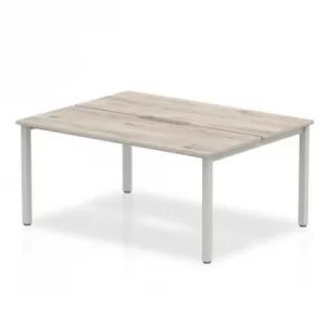 Image of B2B Silver Frame Bench Desk 1400 Grey Oak (2 Pod)
