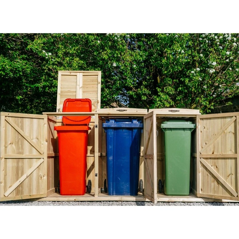 Image of Buttercup Farm Chatburn Triple Wheelie Bin Store - Fits 2x 180L or 240L & 1x 140L Bin in Brown Brown Unisex
