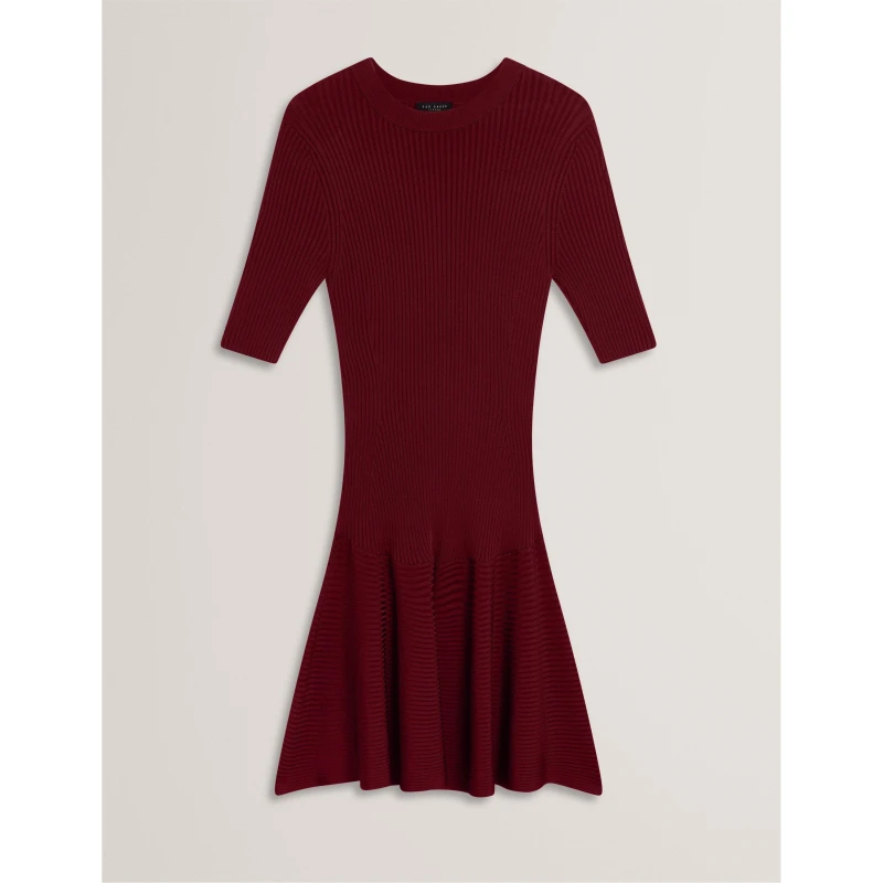 Image of Ted Baker Womens Short-Sleeve Knitted Jumper Dress Maroon female 8 (XS)