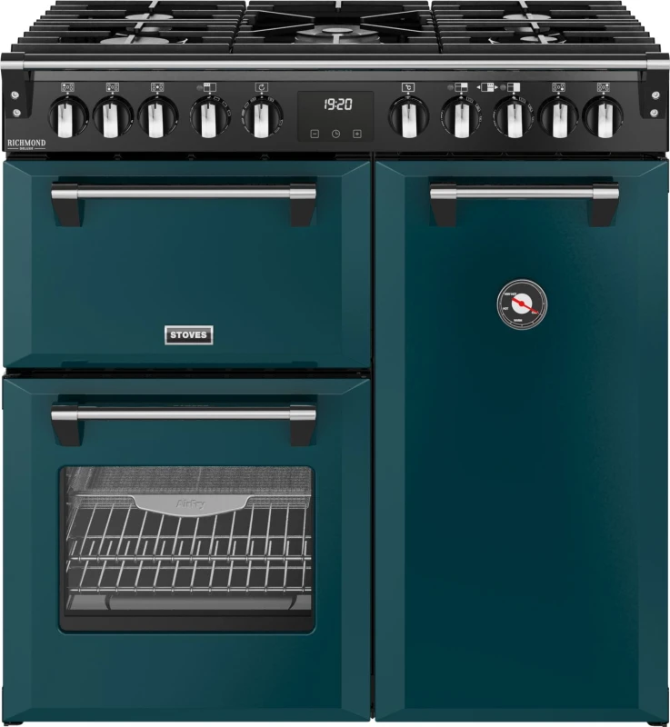 Image of Stoves Richmond Deluxe 90DF 90cm wide Dual Fuel Range Cooker with Gas Hob - Deep Marine - A Rated