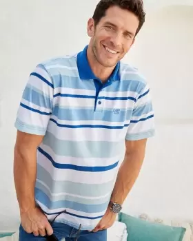 Image of Cotton Traders Short Sleeve Tonal Stripe Polo Shirt in Blue