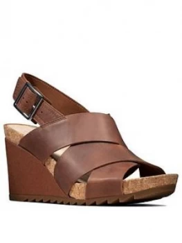 Image of Clarks Flex Sand Leather Wedge Sandal - Tan