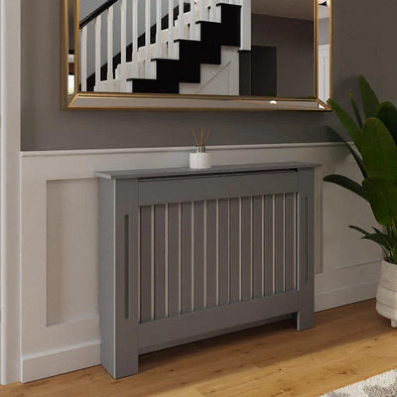 Image of Fwstyle Vertical Slat Medium Grey Radiator Cover (H) 82.3 (W) 112Cm (D) 19Cm