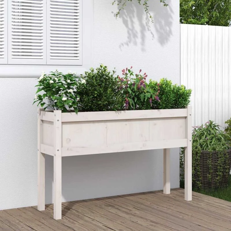 Image of vidaXL Garden Planter w/ Legs White 110x31x70cm - Pine, White 837566