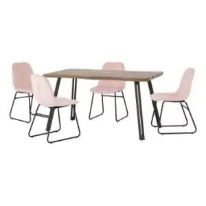 Image of Quebec Wave Oak Effect Dining Table with 4 Lukas Pink Dining Chairs Baby Pink