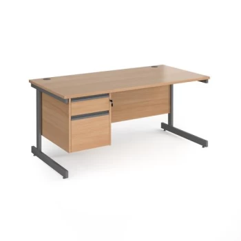 Image of Office Desk Rectangular Desk 1600mm With Pedestal Beech Top With Graphite Frame 800mm Depth Contract 25 CC16S2-G-B
