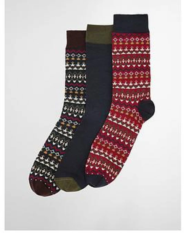 Image of Barbour Marlow Fair Isle Sock Gift Set Olive male One Size