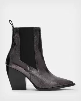 Image of AllSaints Ria Crinkle Leather Heeled Boots