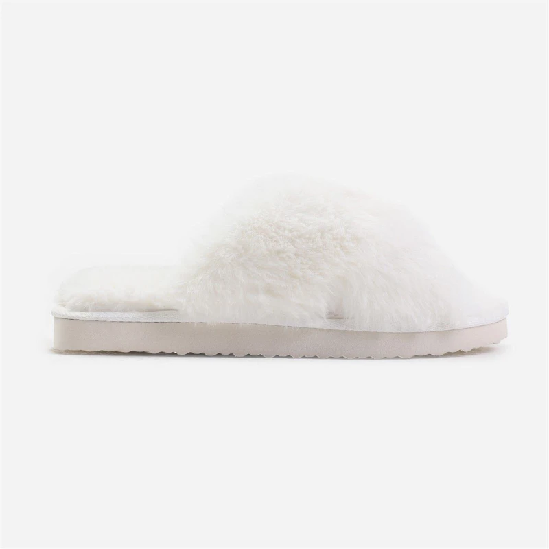 Image of Where's That From 'Cuddle' Cross Over Fluffy Slippers White