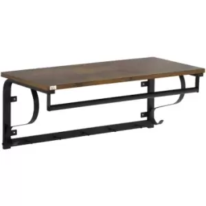 Image of Floating Shelf Wall Mounted Shelf with 5 Hooks and Hanging Rod Brown - Homcom