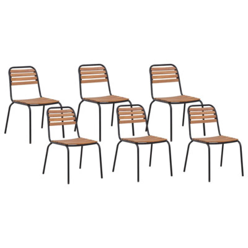 Image of Beliani Set Of 6 Garden Chairs Vallese Acacia Wood Brown