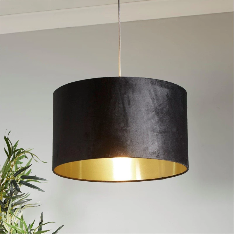 Image of Lighting Collection Velvet Drum Shade Black unisex 45cm