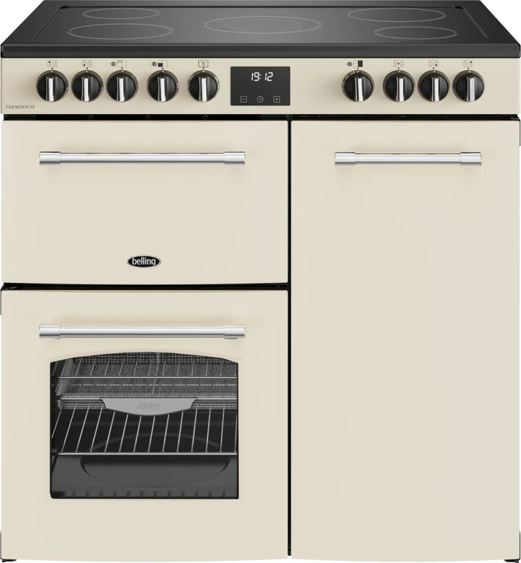 Image of Belling Farmhouse 90E 90cm wide Electric Range Cooker with Ceramic Hob - Cream - A/A Rated