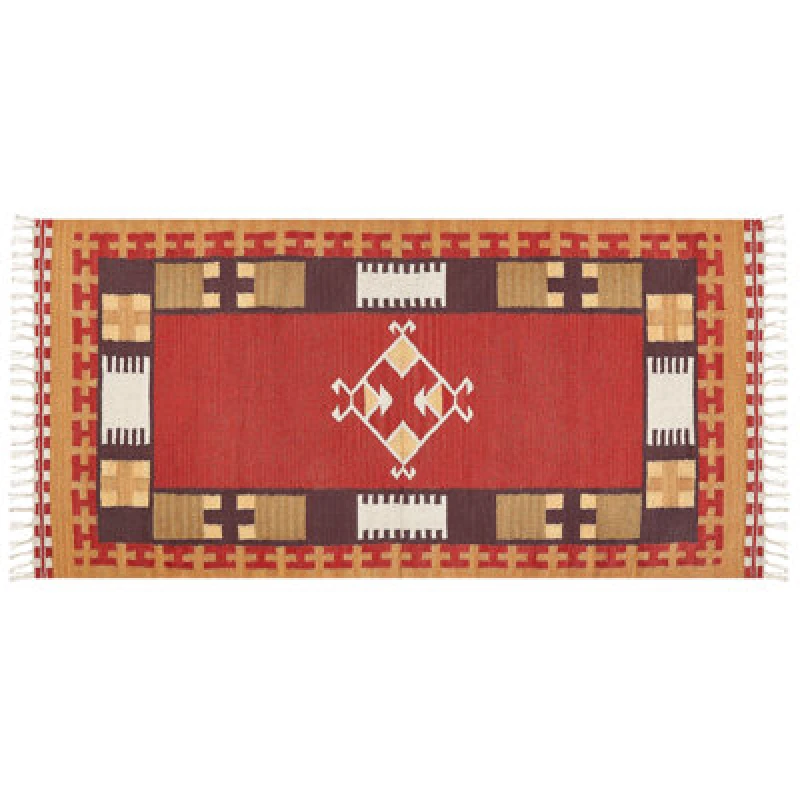 Image of Beliani Rug Parakar Multicolour 80 X 150 Cm Cotton Kilim
