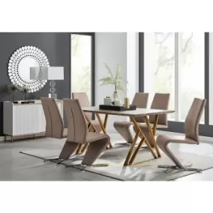 Image of Taranto Oak Effect Dining Table and 6 Cappuccino Willow Chairs - Cappuccino
