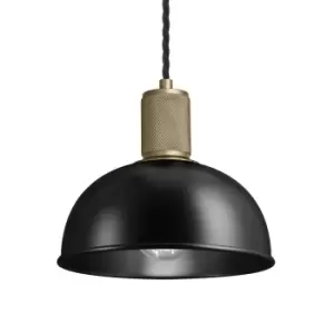 Image of Industville Knurled Dome Pendant Light in Black with Brass Holder / Small