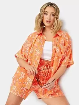 Image of Yours Crinkle Shirt Co-ord Leopard Pink, Size 20, Women