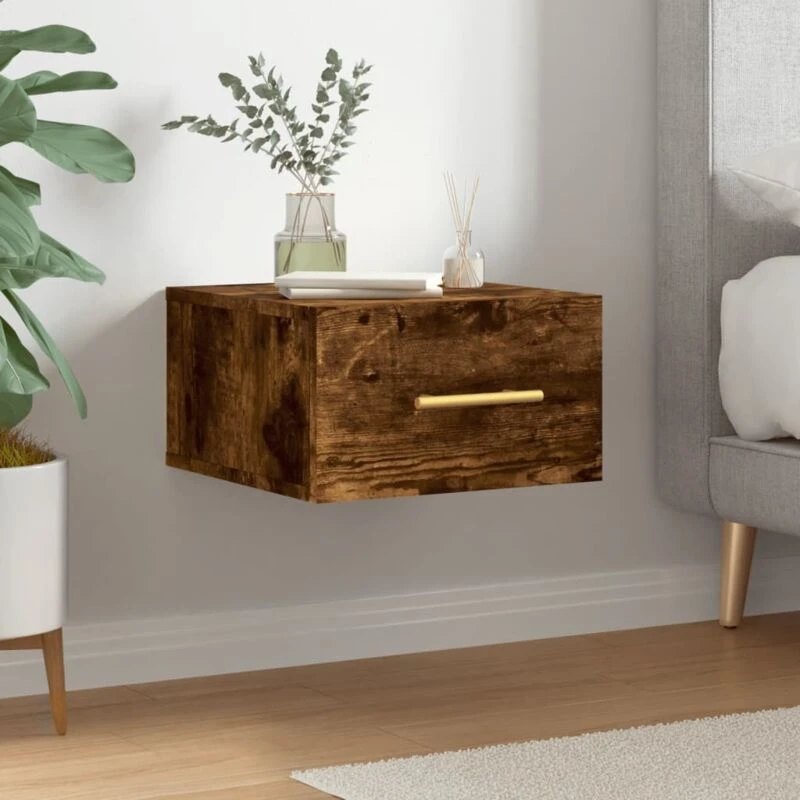 Image of VIDAXL Wall-mounted Bedside Cabinet Smoked Oak 35x35x20cm Vidaxl 8720845946395