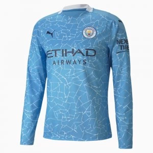 Image of PUMA Man City Home Replica Long Sleeve Mens Jersey, Light Blue/Peacoat, size Medium, Clothing