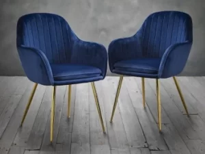 Image of LPD Lara Set of 2 Royal Blue Velvet and Gold Dining Chairs