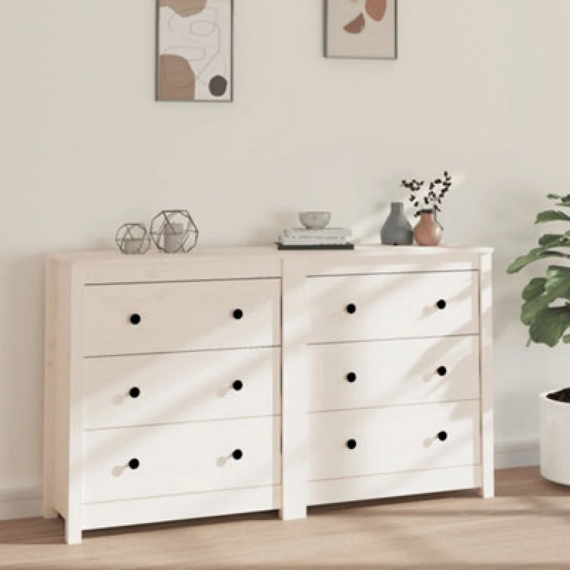 Image of vidaXL Sideboard White 140x35x80cm Solid Wood Pine, White 3114080