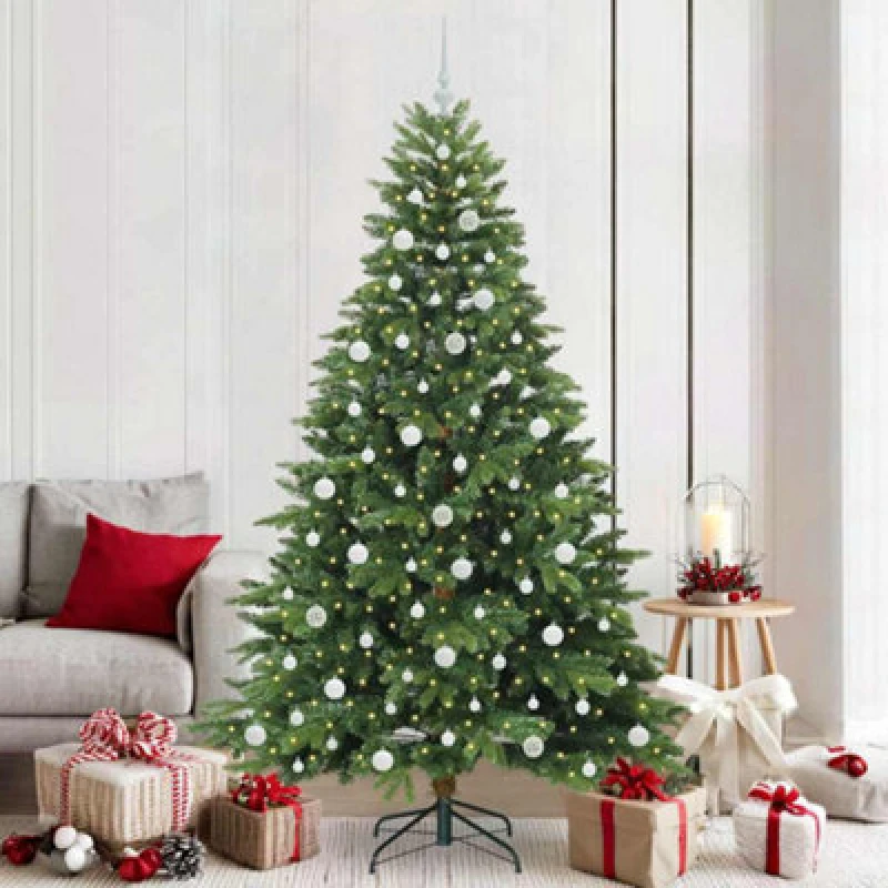Image of vidaXL Artificial Christmas Tree with 300 LEDs, White Balls Green 210 x 132cm PE and PVC, Green 3397565