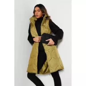 Image of I Saw It First Onion Quilted Drawstring Waist Hooded Gilet - Green