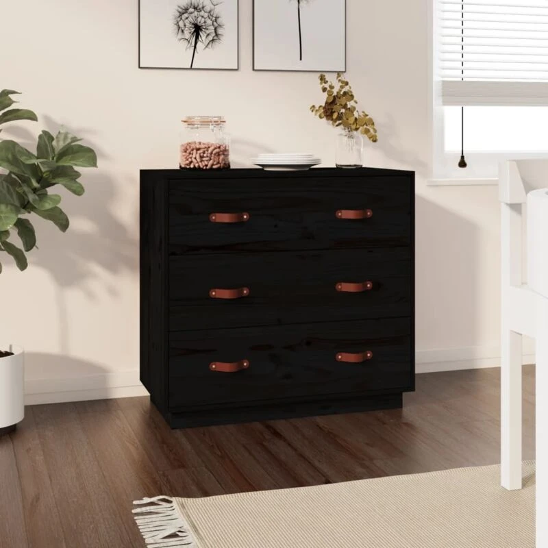 Image of Vidaxl Sideboard Black 80X40X75cm Solid Wood Pine, Black 820111