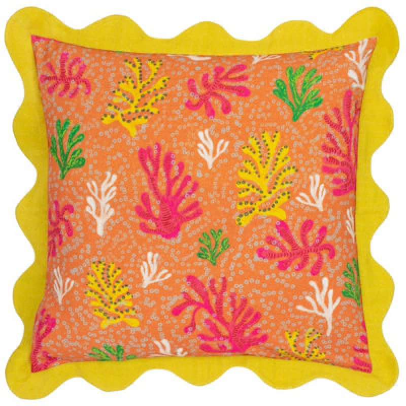 Image of Furn furn. Coral Scalloped Polyester Filled Cushion in Yellow Size: 50cm x 50cm Yellow 50cm x 50cm Unisex 5025532802873