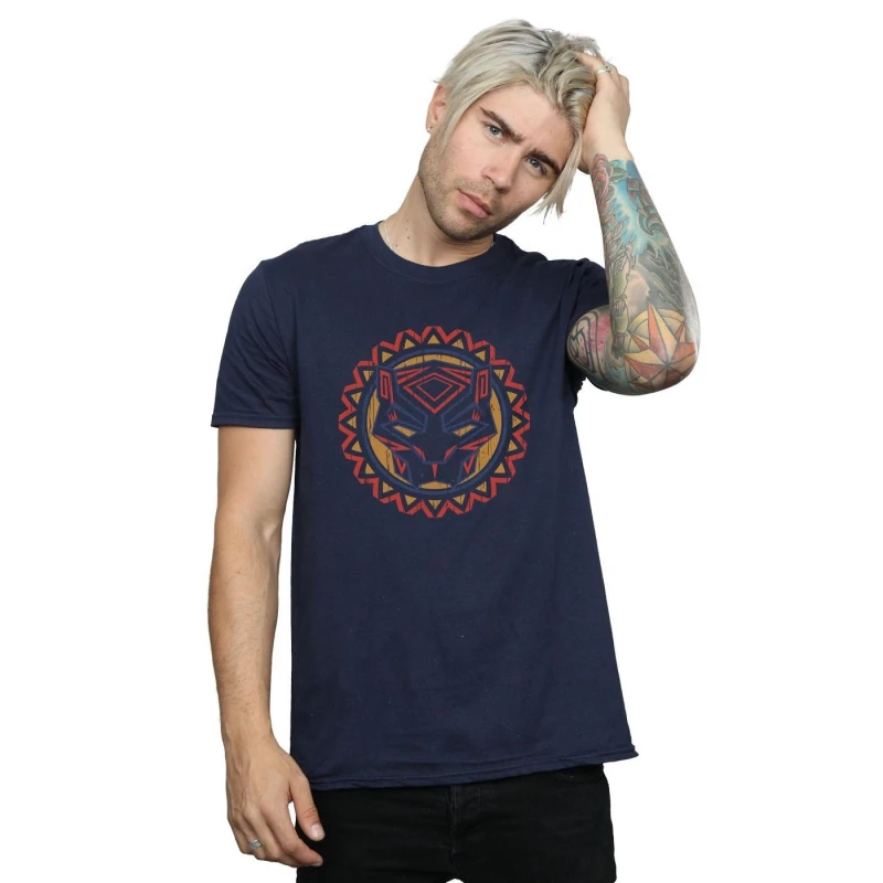 Image of Marvel Marvel Men Black Panther Tribal Panther Icon T-Shirt in Navy Size: Small Navy S Male 5057736558478
