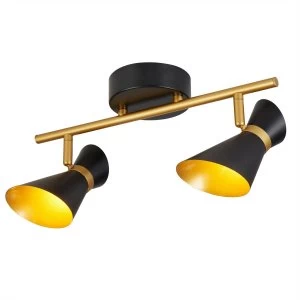 Image of LED 2 Light Double Spotlight Bar Matt Black, Gold