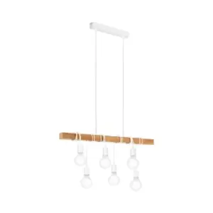 Image of Hanging Ceiling Pendant Light White & Wood 6x E27 Kitchen Island Multi Lamp