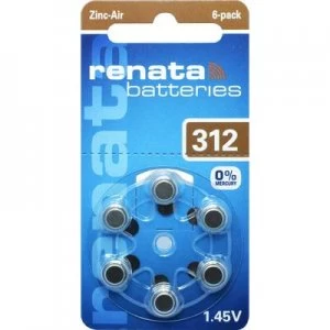 Image of Renata Hearing Aid PR41 Button cell ZA312 Zinc air 165 mAh 1.4 V 6 pc(s)