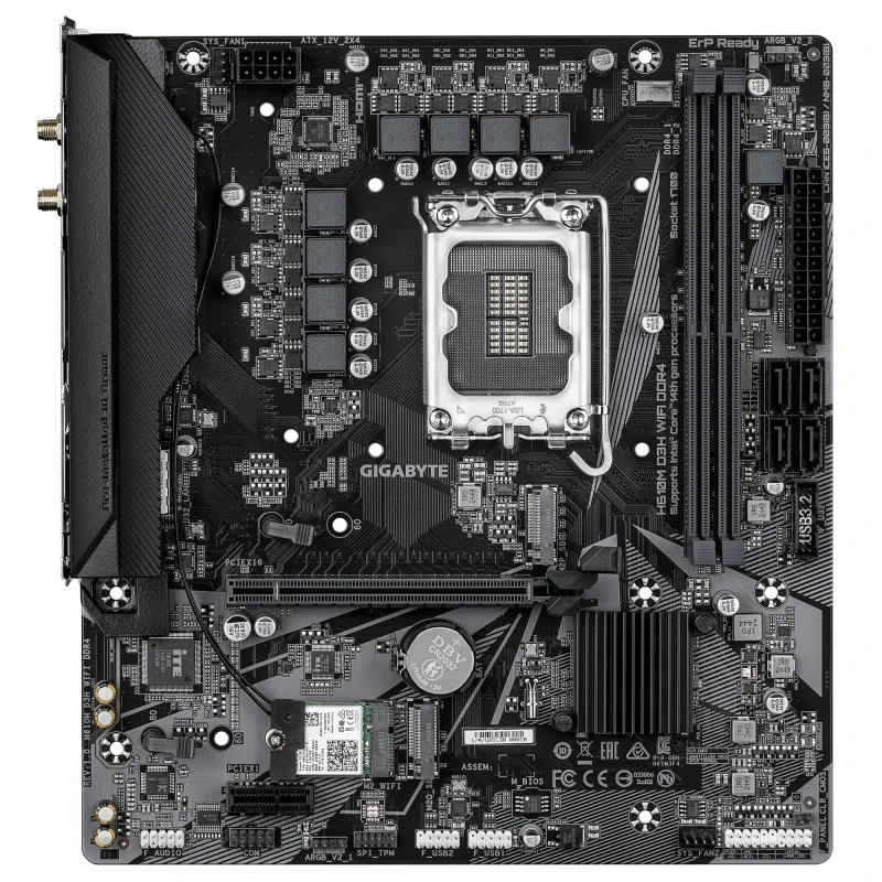 Image of Gigabyte Gigabyte H610M D3H WIFI DDR4 Motherboard - Supports 14th Gen. Intel Core CPUs, 6+1+1 phases VRM, up to 3200MHz DDR4, 2xPCIe 3.0 M.2, WIFI 5,