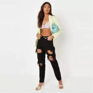 Image of Missguided Riot High Rise Extreme Ripped Mom Jeans - Black