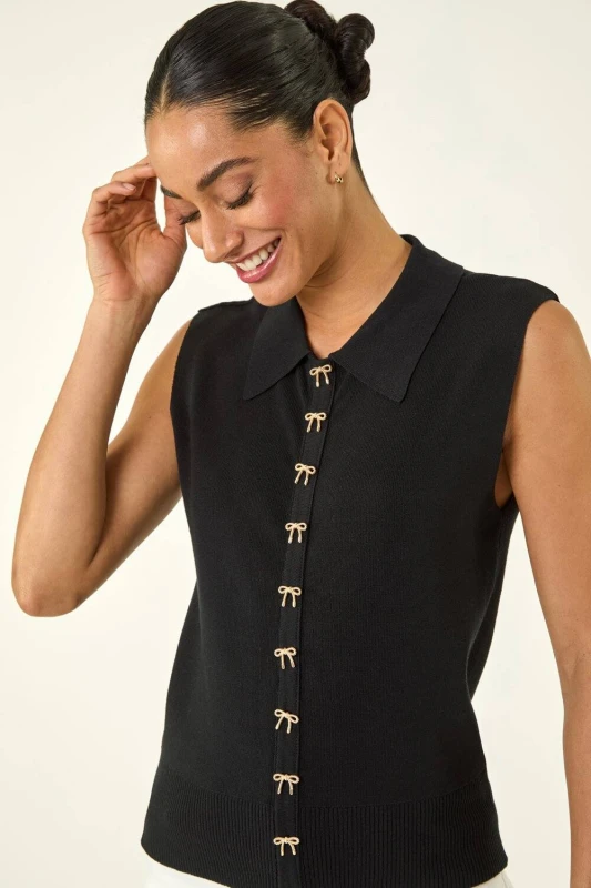 Image of Dusk Womens Bow Detail Knit Top in Black Size: Small Black Female S