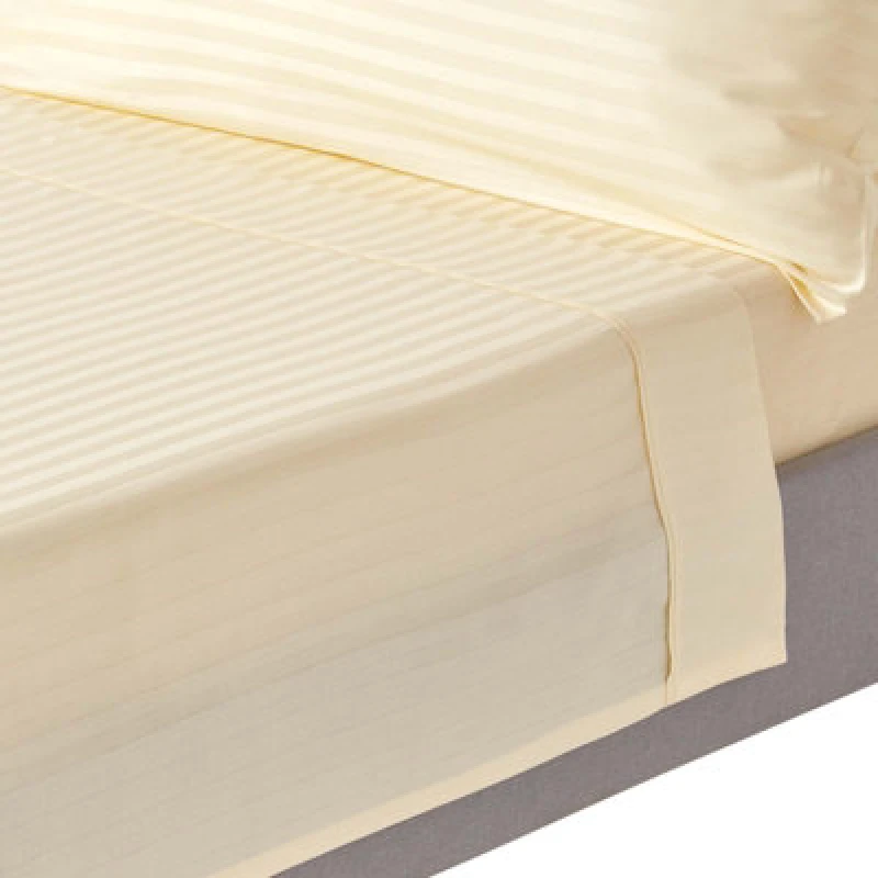 Image of Homescapes Pastel Yellow Egyptian Cotton Satin Stripe Flat Sheet 330 Tc, Double