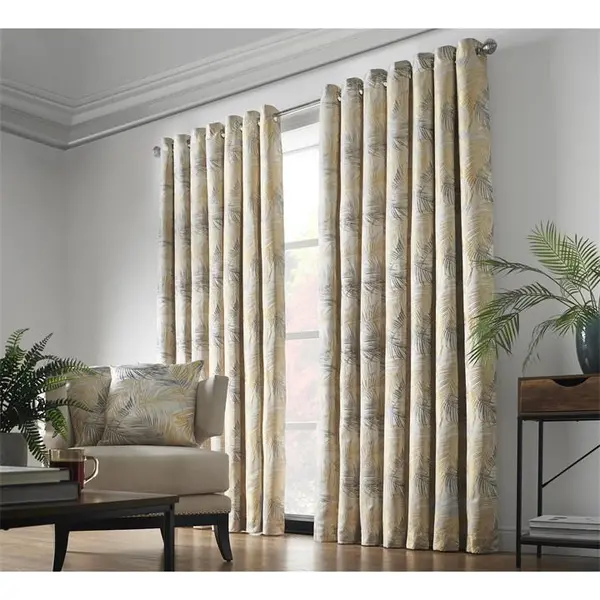 Image of Other Fiji Multi Yarn Fully Lined Ring Top Curtains - Yellow One Size