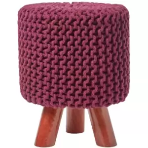 Image of Plum Tall Cotton Knitted Footstool on Legs - Plum - Homescapes