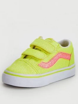Image of Vans Old Skool V Neon Glitter Toddler Plimsolls - Yellow/White