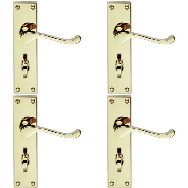 Image of Loops 4x PAIR Victorian Scroll Handle on Bathroom Backplate 155 x 41mm Polished Brass Metallics