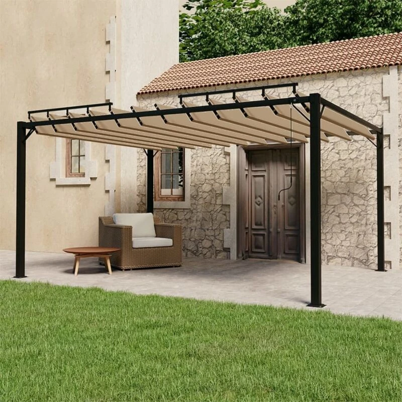 Image of VIDAXL Vidaxl - Gazebo with Louvered Roof 3x4 m Taupe Fabric and Aluminium 8720286153420