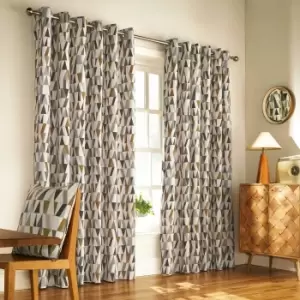 Image of Reno Geometric Eyelet Curtains Charcoal/Gold