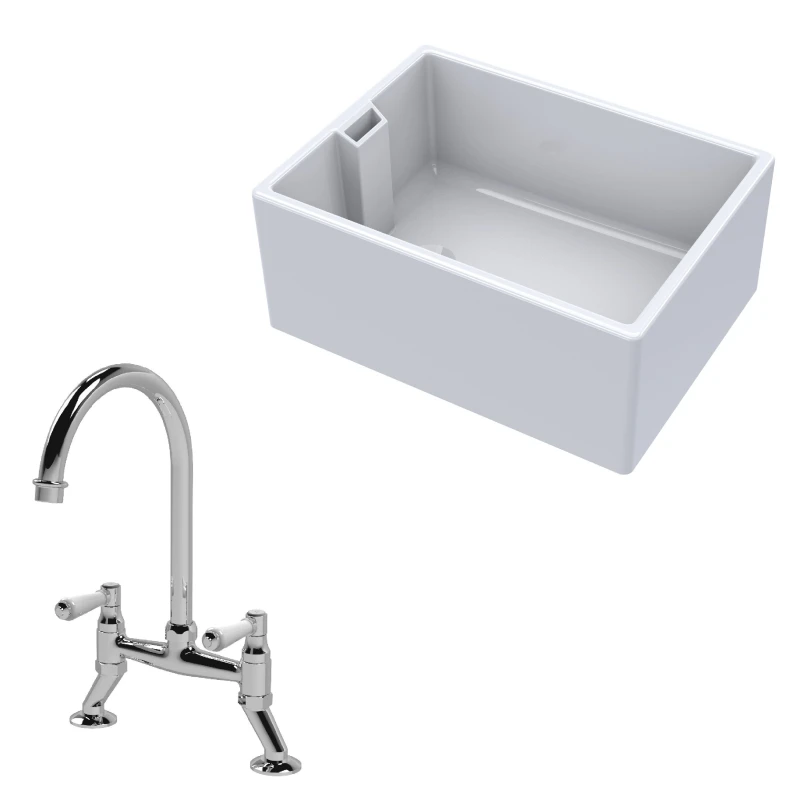 Image of Balterley Fireclay 1 Bowl Belfast Sink Mixer Tap 615mm Silver