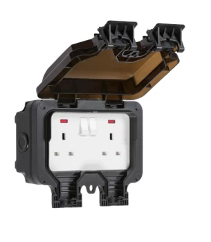 Image of KnightsBridge IP66 13A 2G DP switched socket with neons - Black